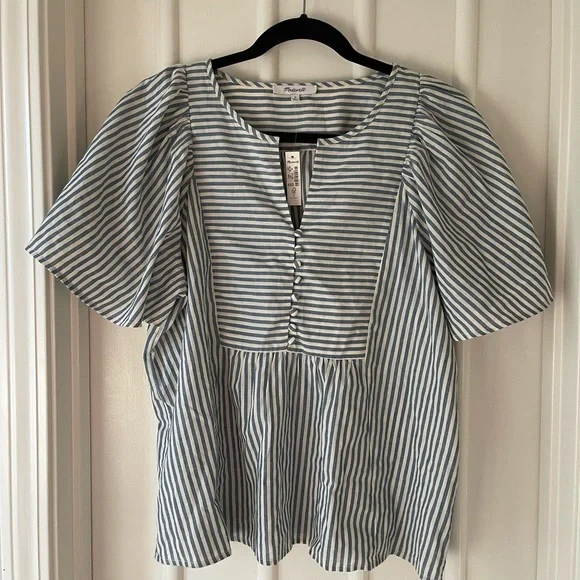 NWT Madewell Courtyard Flutter-Sleeve Top in Stripe - Picture 3 of 8